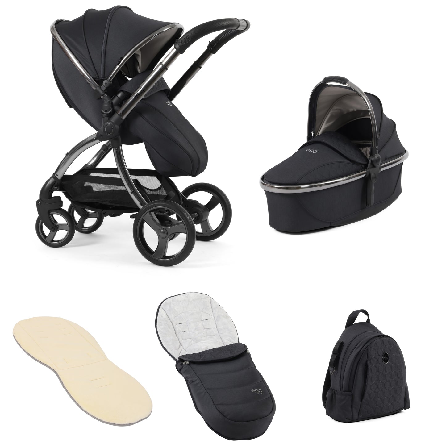 egg 3 Pushchair Bundle - 5 Piece Bundle - Carbonite